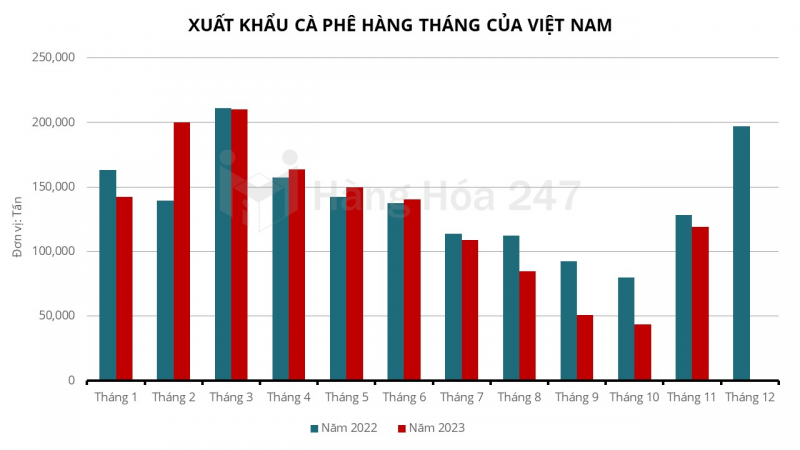 Xuất khẩu cà phê tháng 11 của Việt Nam tăng 173%
