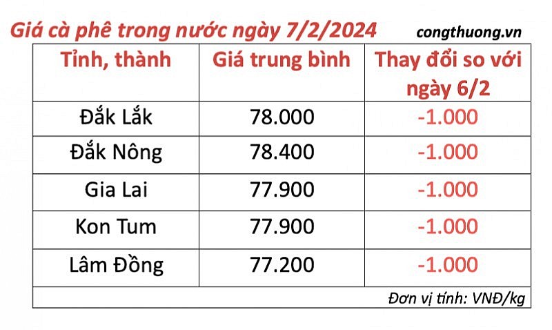 Giá cà phê mới nhất ngày 7/2/2024