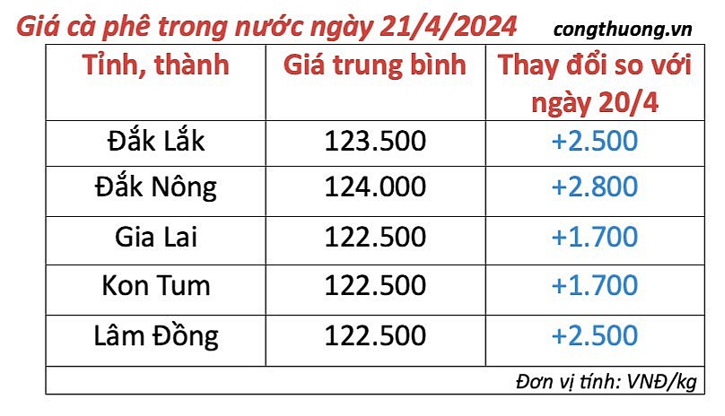 Giá cà phê mới nhất ngày 21/4/2024