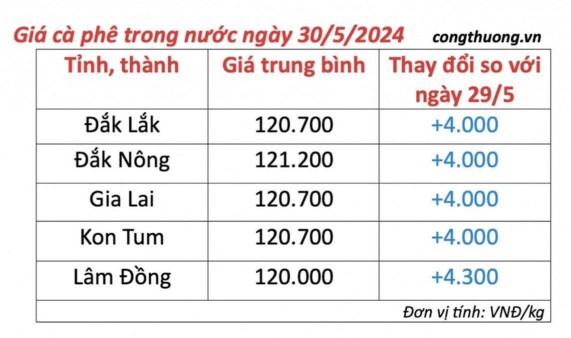 Giá cà phê mới nhất ngày 30/5/2024